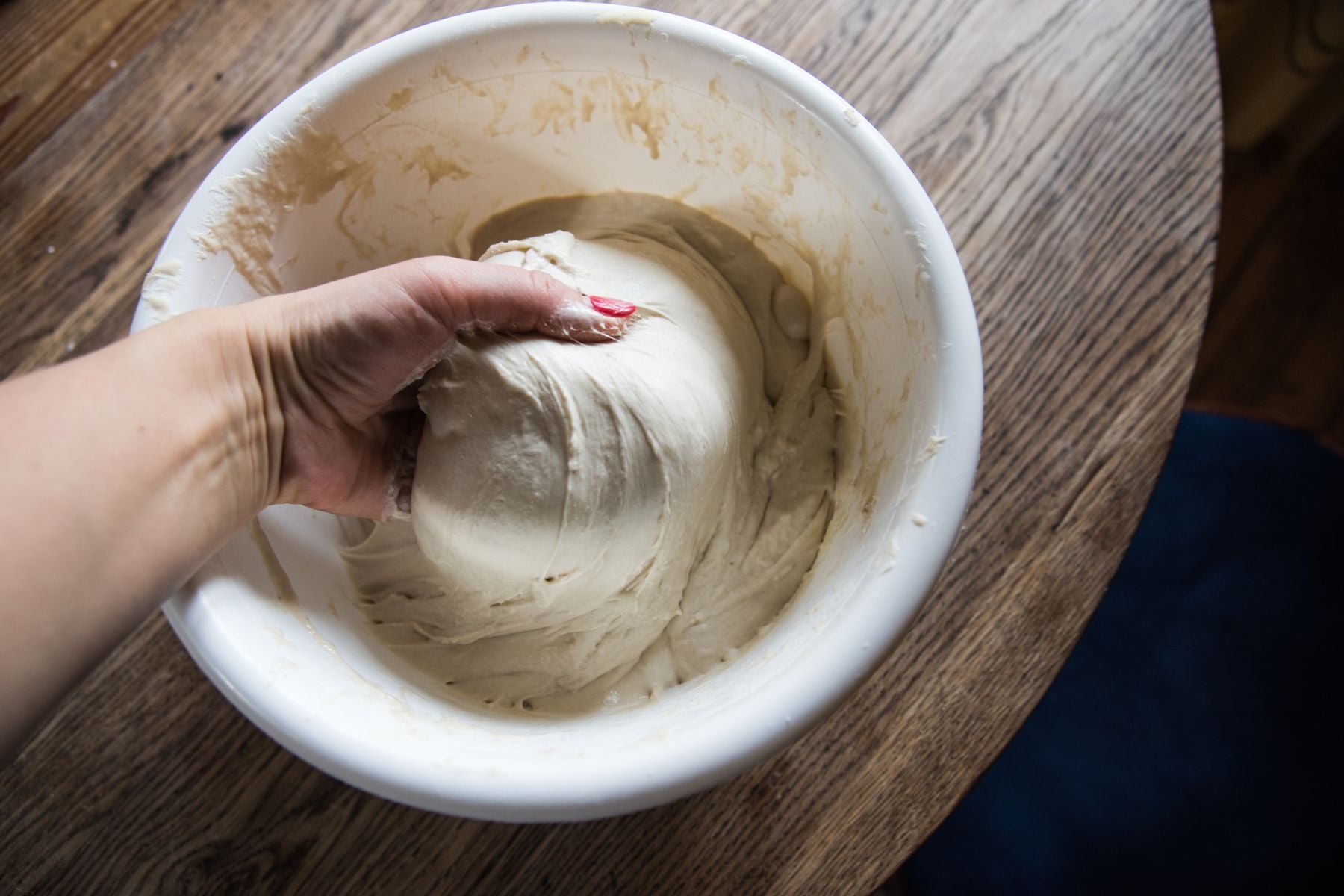 Perfectly hydrated dough during bulk fermentation