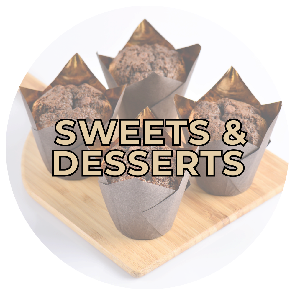Sourdough Sweets and Desserts Chocolate sourdough muffins on a wooden board, representing sourdough sweets and dessert recipes.